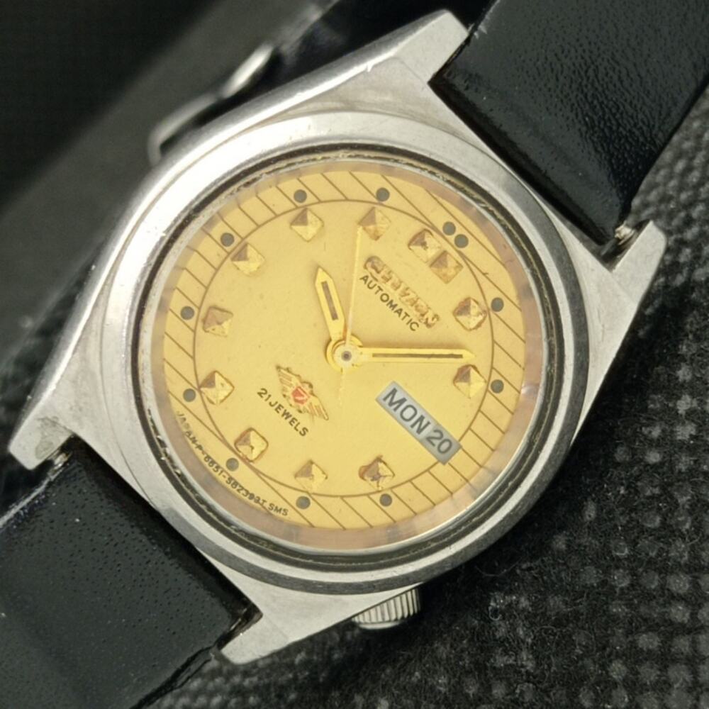 Vintage 1978 Citizen Automatic Womans Silver Watch W/daydate & Gold accents